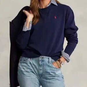 Ralph Lauren Sweater Classic Womens Crew Neck Cotton Sweater Navy Sz S/M